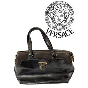 Gianni VERSACE Collection Embossed Brown Leather Two Handle Bag Satchel